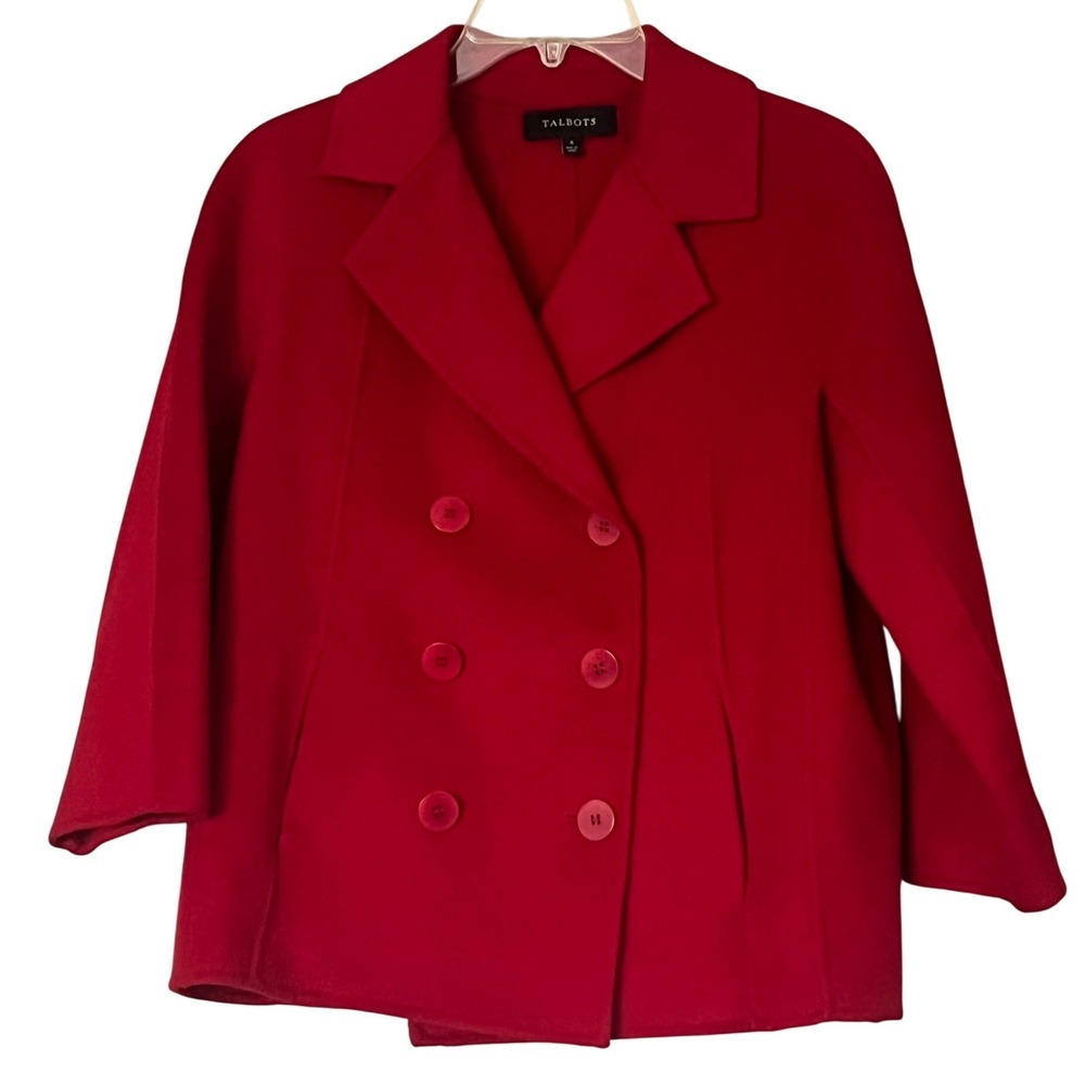 Talbots Red Wool Blend Double Breasted Cropped Jacket Women's Size 4
